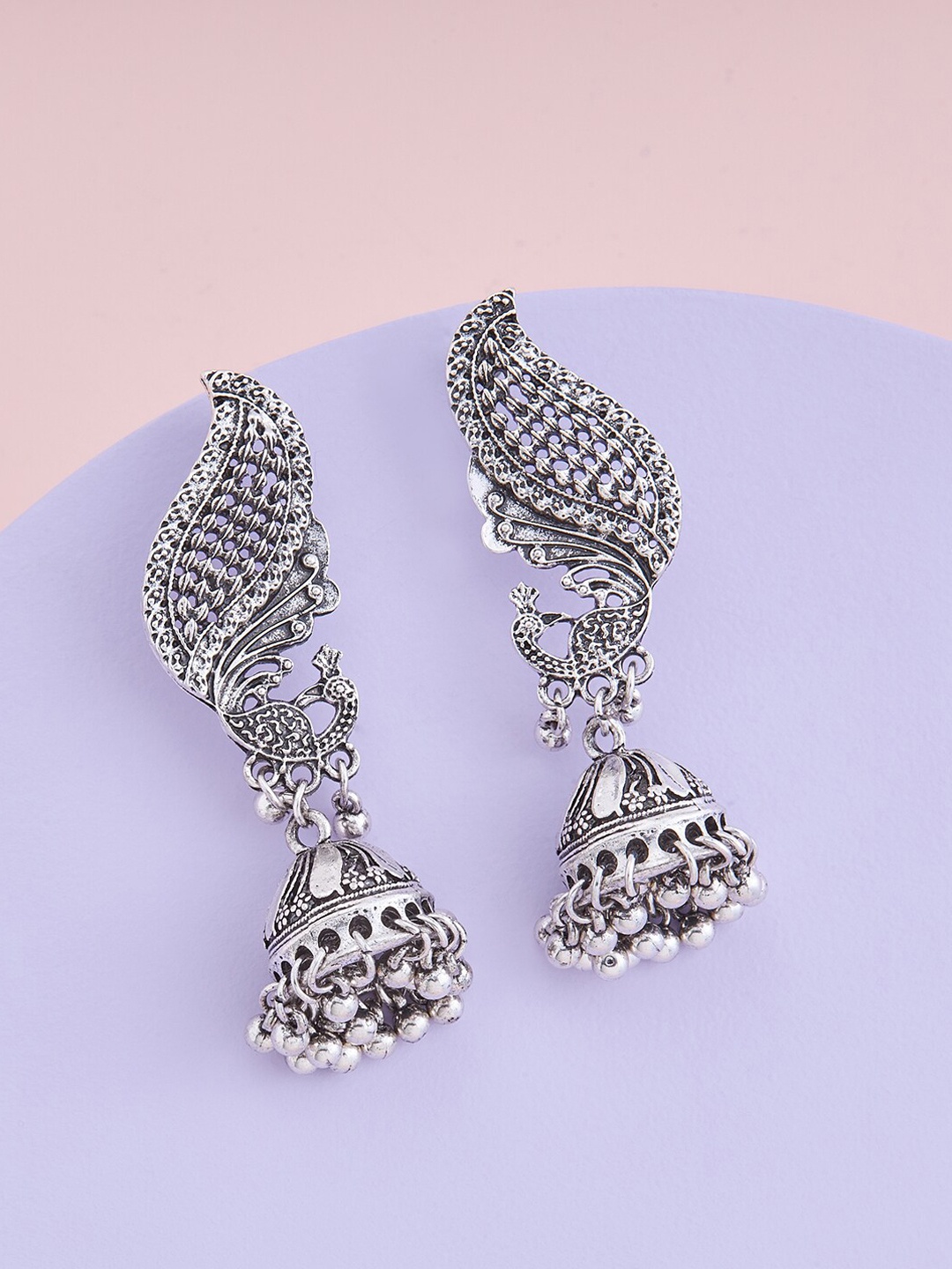 Kushal's Fashion Jewellery Rhodium-Plated Peacock Shaped Jhumkas Earrings, Silver
Kushal's Fashion Jewellery Rhodium-Plated Peacock Shaped Jhumkas Earrings, Silver