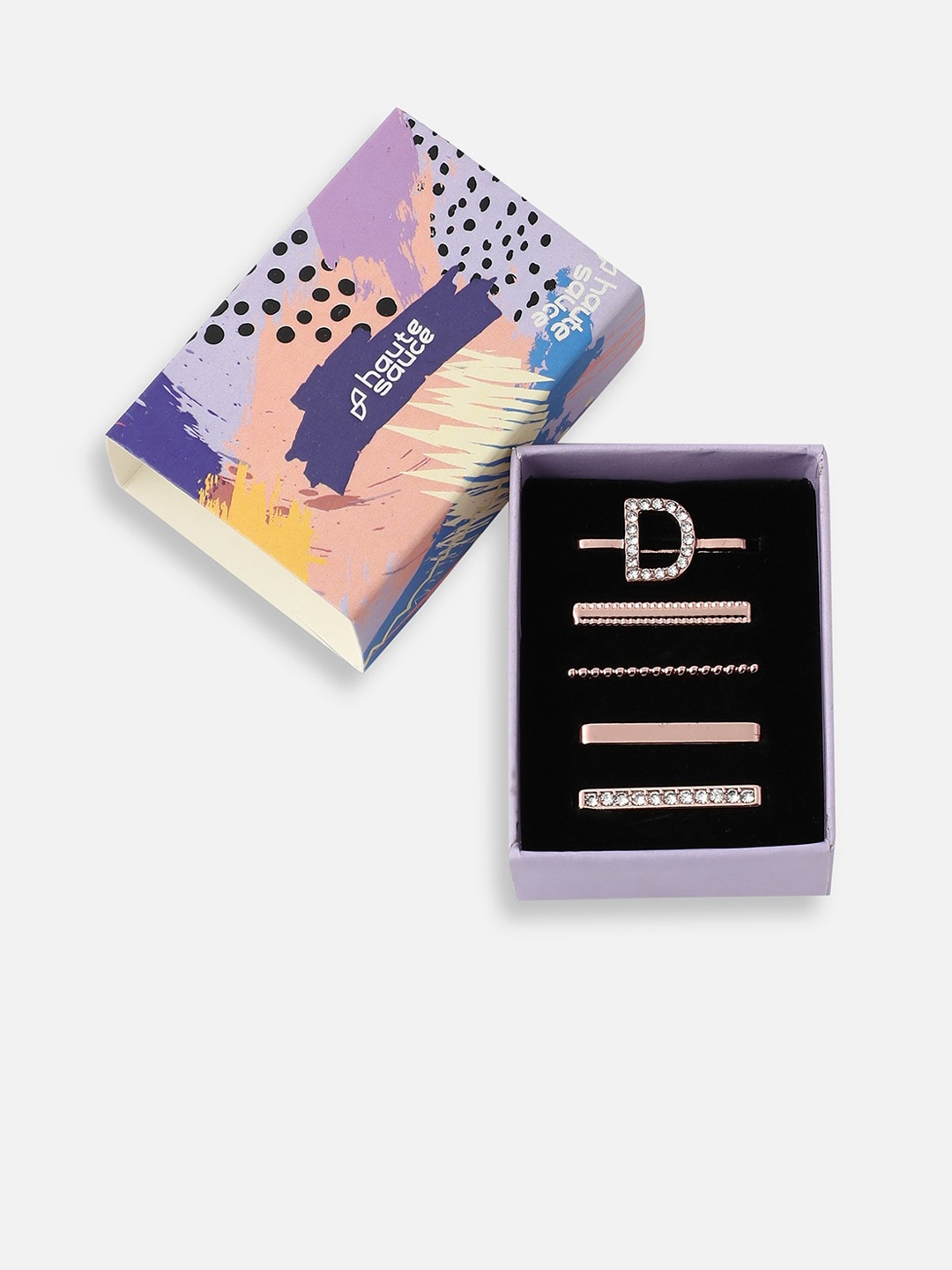 HAUTE SAUCE by Campus Sutra Set of 5 Rose Gold Plated Stone Studded Initial Watch Charms
HAUTE SAUCE by Campus Sutra Set of 5 Rose Gold Plated Stone Studded Initial Watch Charms