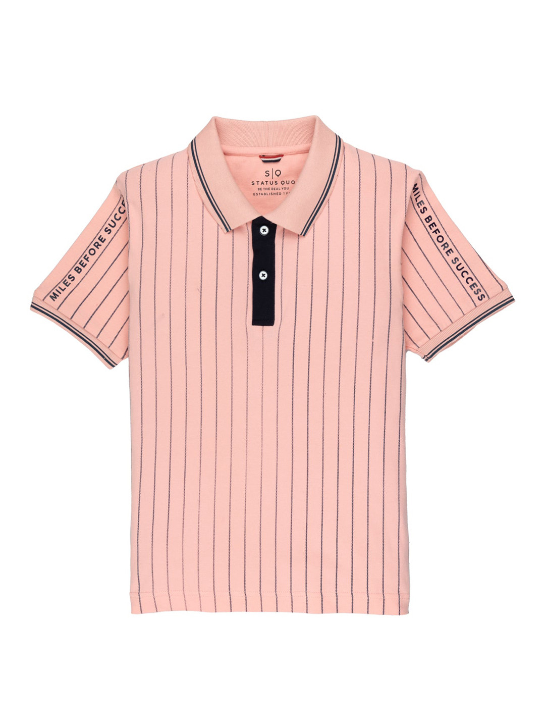 Status Quo Boys Striped Polo Collar Cotton T-shirt, Peach 
Status Quo Boys Striped Polo Collar Cotton T-shirt, Peach