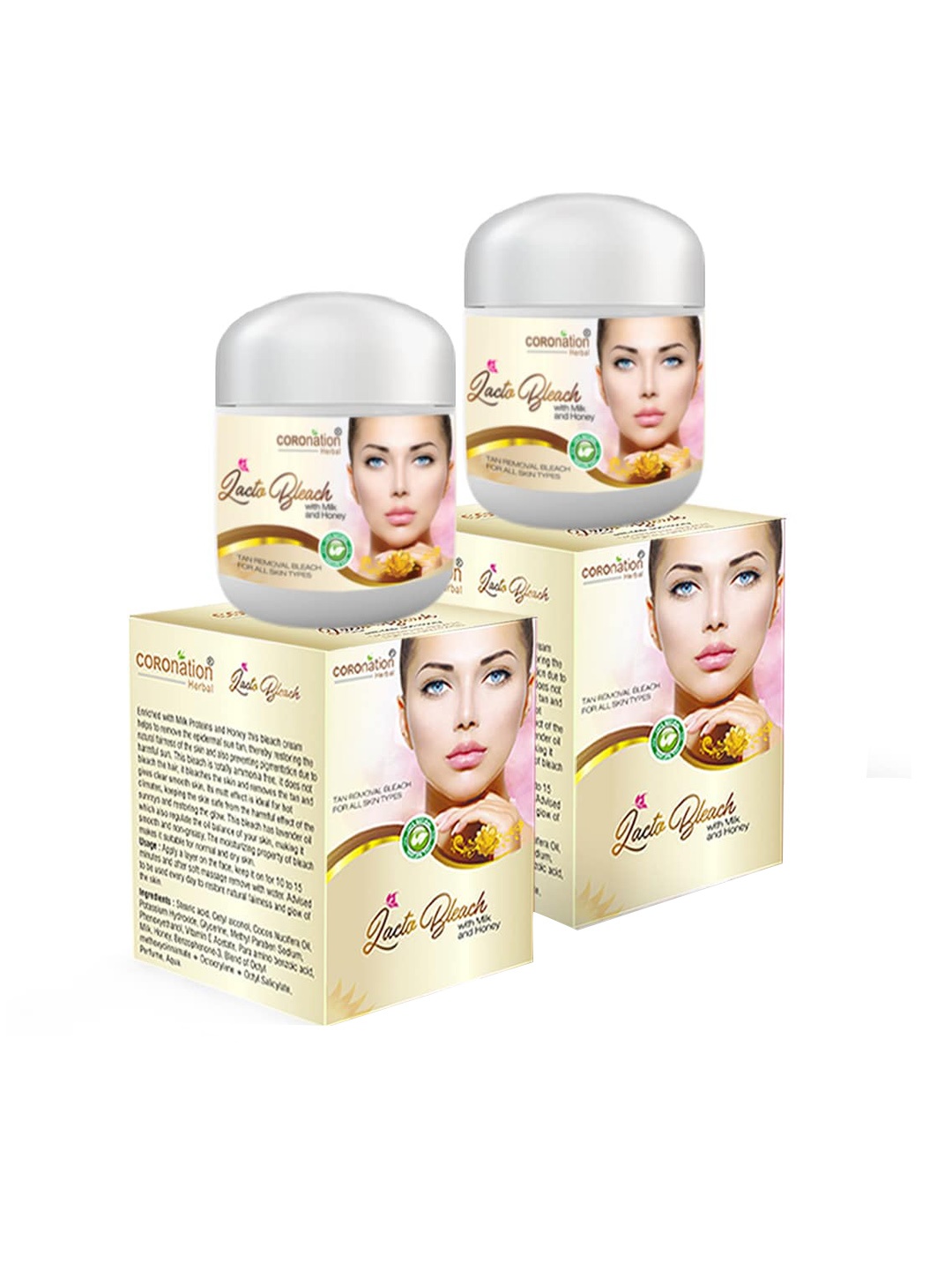 COROnation Herbal Set Of 2 Lacto Bleach Cream with Milk & Honey - 50g Each, Off white
COROnation Herbal Set Of 2 Lacto Bleach Cream with Milk & Honey - 50g Each, Off white