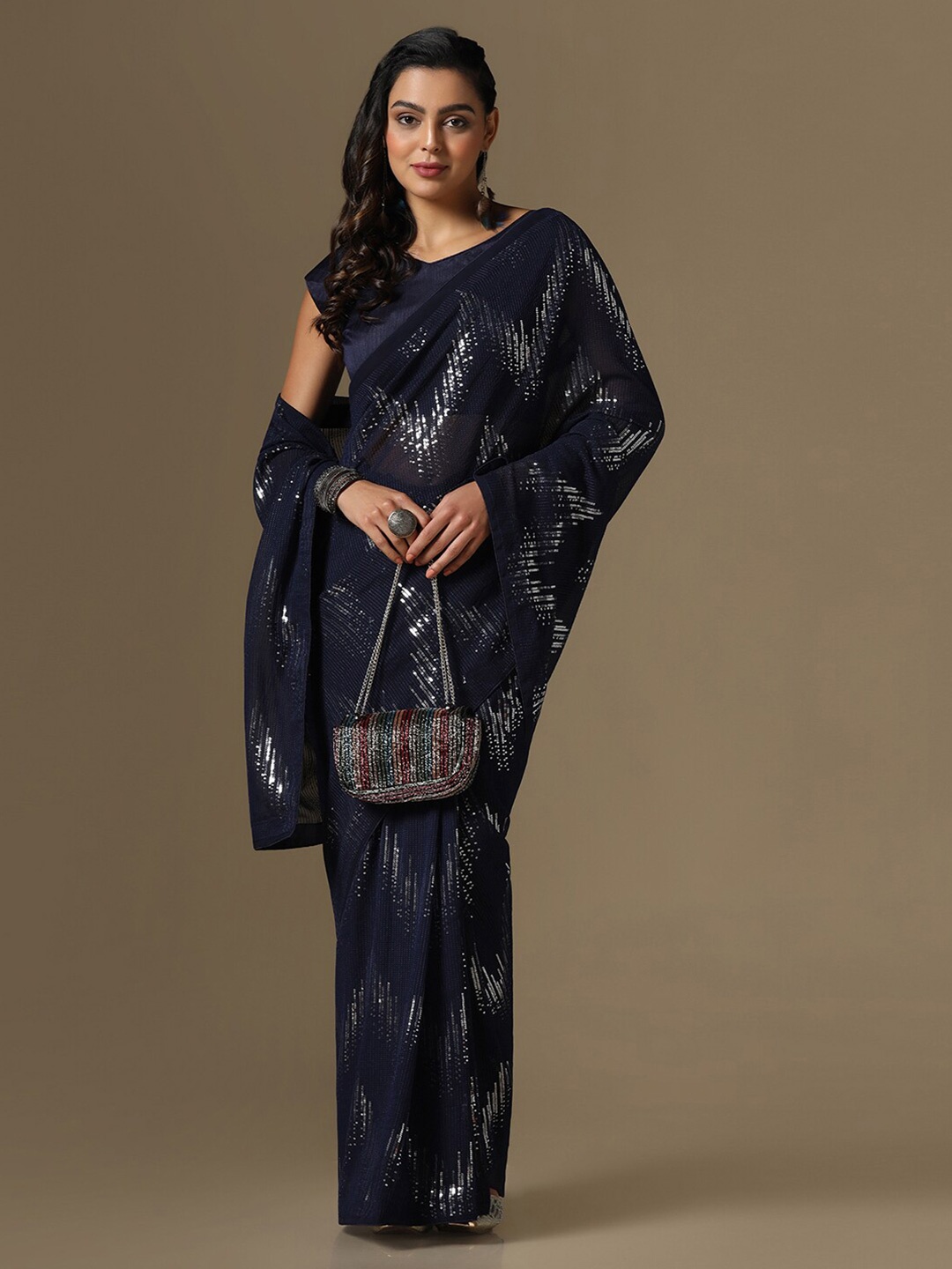 Satrani Embellished Sequinned Saree, Blue