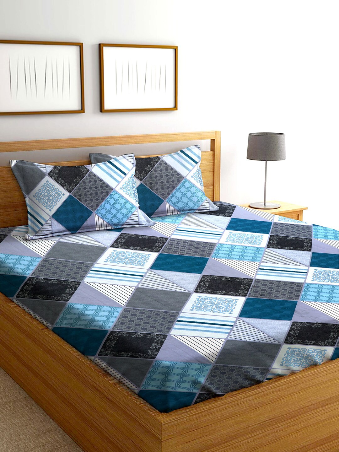 AEROHAVEN Blue & Grey Geometric 210 TC Flat Cotton King Bedsheet with 2 Pillow Covers
AEROHAVEN Blue & Grey Geometric 210 TC Flat Cotton King Bedsheet with 2 Pillow Covers
