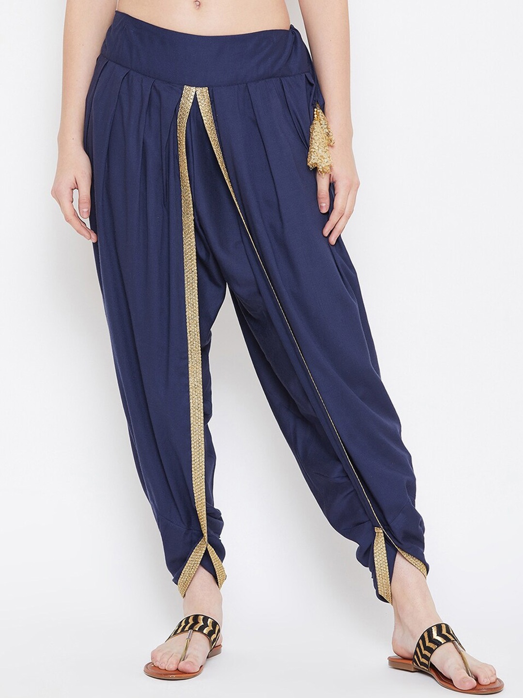 9rasa Women Embellished Dhoti Pants, Navy blue