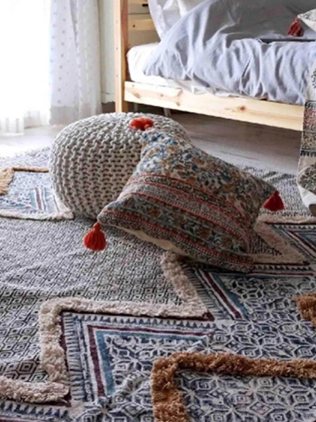 Art Avenue White & Blue Ethnic Motifs Printed & Embroidered Cotton Rectangular Carpet
Art Avenue White & Blue Ethnic Motifs Printed & Embroidered Cotton Rectangular Carpet