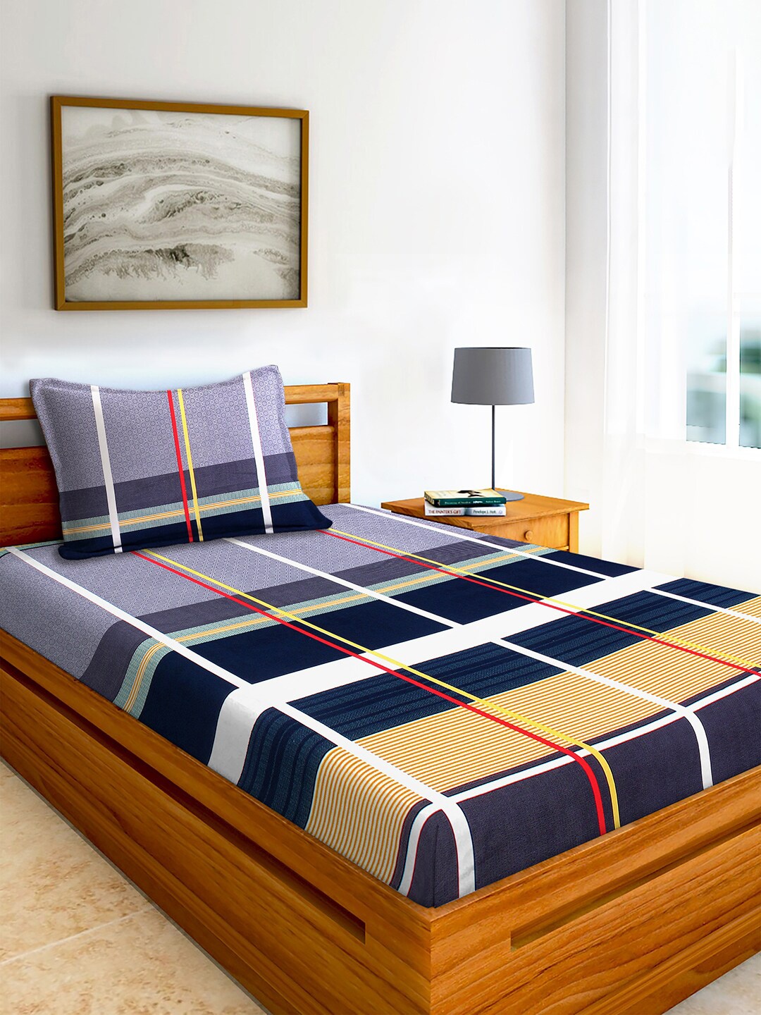 AEROHAVEN Purple & Navy Blue Flat Cotton 210 TC Single Bedsheet with 1 Pillow Cover
AEROHAVEN Purple & Navy Blue Flat Cotton 210 TC Single Bedsheet with 1 Pillow Cover