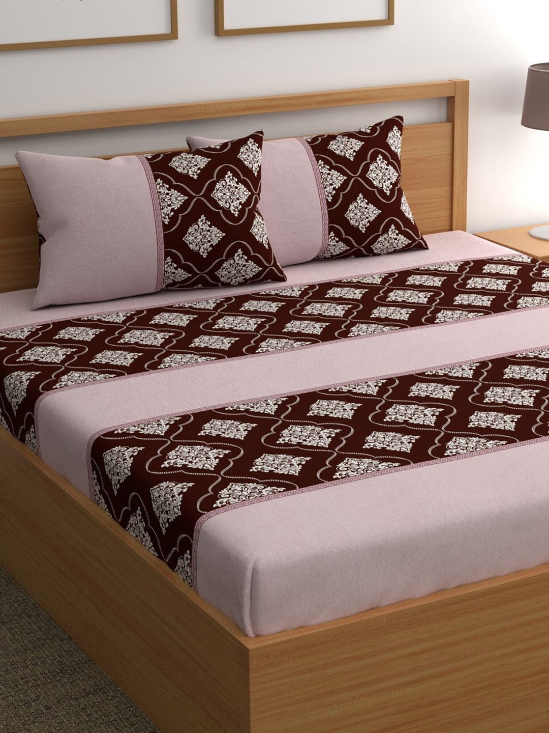 CHHAVI INDIA Pink & Brown Ethnic Motifs 210 TC Flat Queen Bedsheet with 2 Pillow Covers
CHHAVI INDIA Pink & Brown Ethnic Motifs 210 TC Flat Queen Bedsheet with 2 Pillow Covers