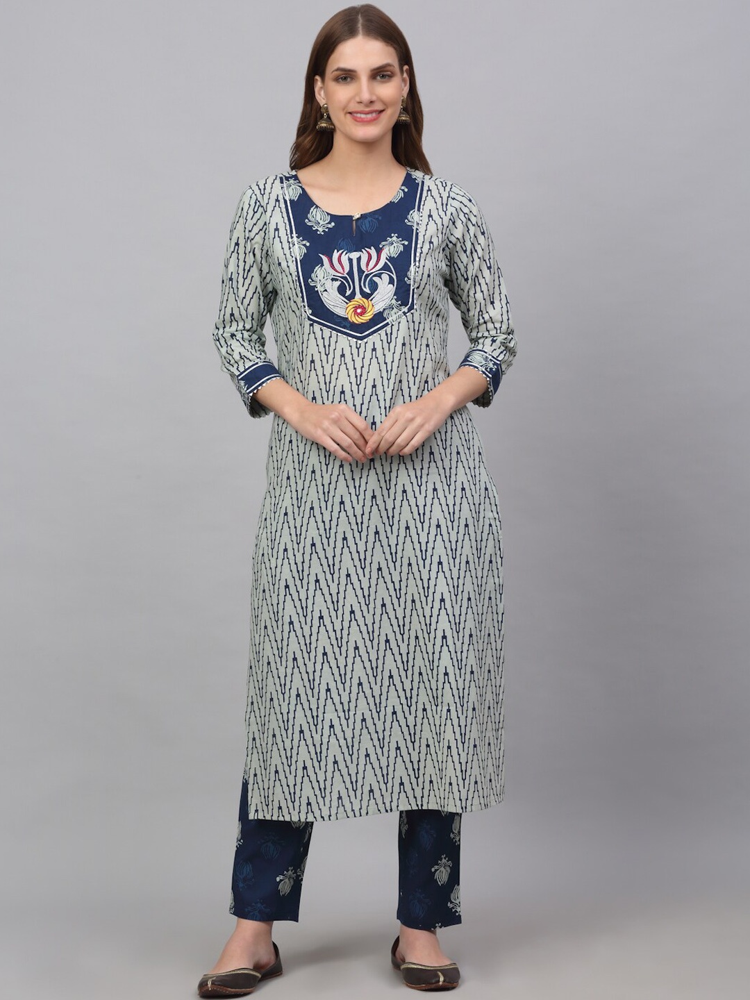KALINI Women Geometric Printed Pure Cotton Kurta With Trousers & With Dupatta, Off white
KALINI Women Geometric Printed Pure Cotton Kurta With Trousers & With Dupatta, Off white