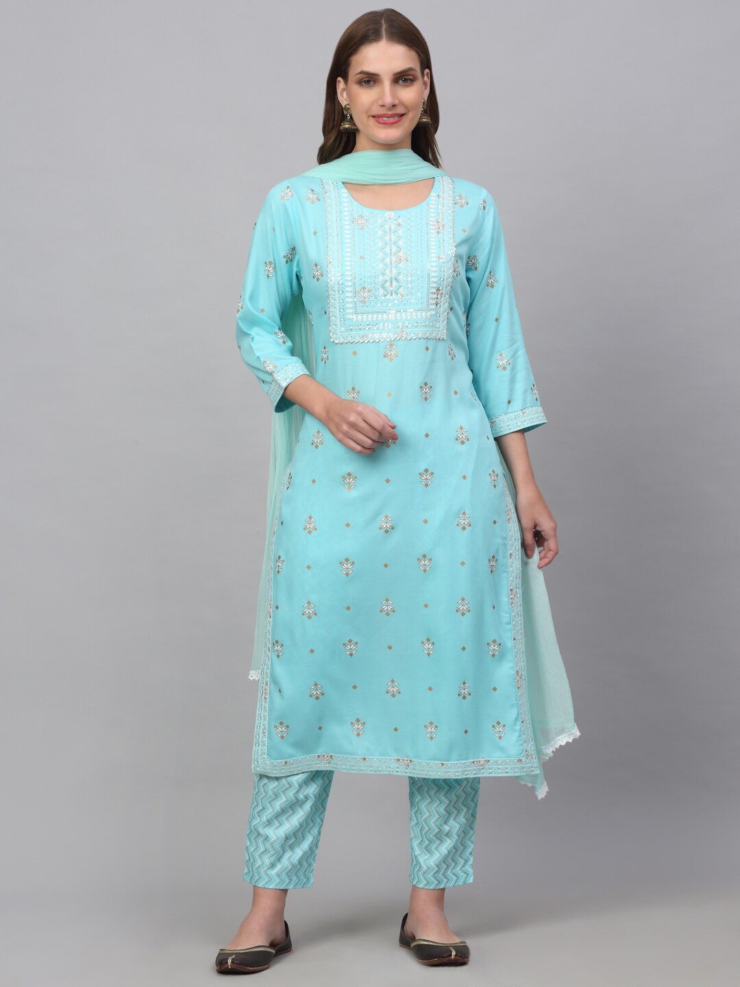 KALINI Women Ethnic Motifs Printed Thread Work Kurta with Trousers & Dupatta, Turquoise blue
KALINI Women Ethnic Motifs Printed Thread Work Kurta with Trousers & Dupatta, Turquoise blue