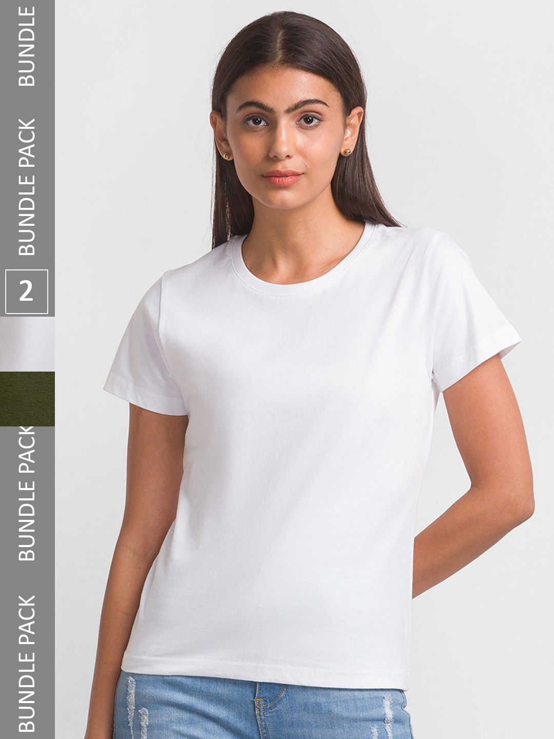 FashionRack Women Pack Of 2 Round Neck Cotton T-shirt, White