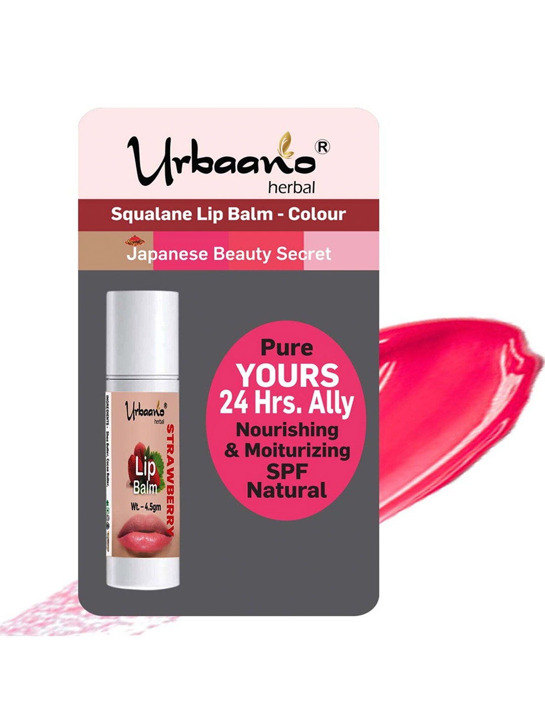 Urbaano Herbal Squalane Nourishing & Moisturizing Natural SPF Lip Balm 4.5g - Strawberry, Pink
Urbaano Herbal Squalane Nourishing & Moisturizing Natural SPF Lip Balm 4.5g - Strawberry, Pink