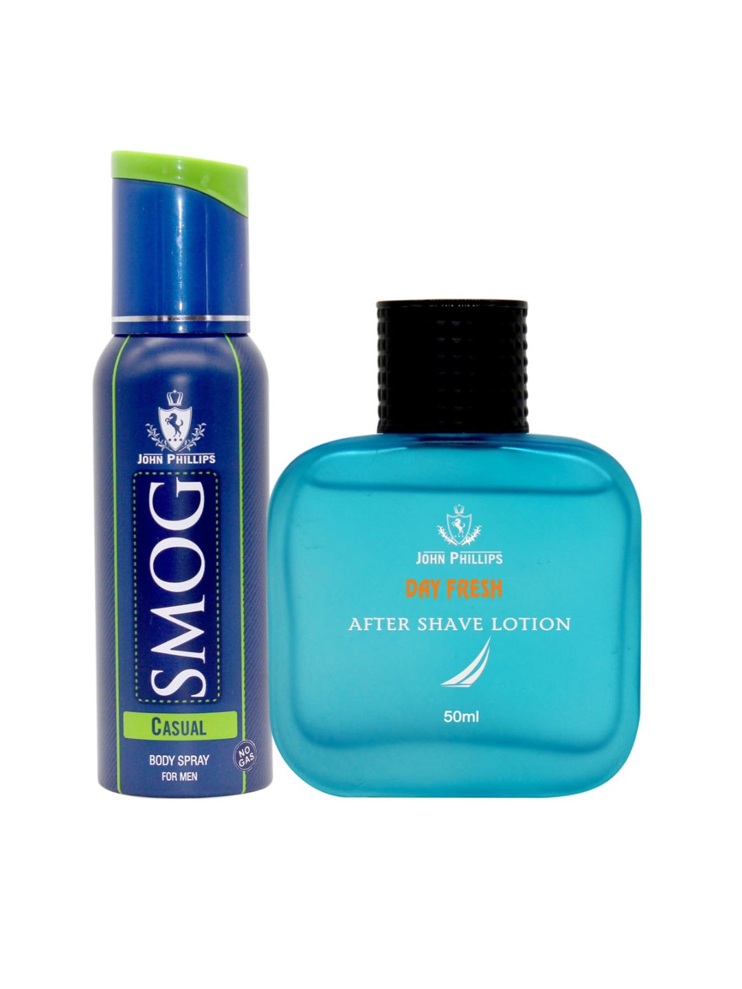 JOHN PHILLIPS Set of Day Fresh After Shave Lotion - 50 ml & Smog Casual Deo - 120 ml, Blue
JOHN PHILLIPS Set of Day Fresh After Shave Lotion - 50 ml & Smog Casual Deo - 120 ml, Blue