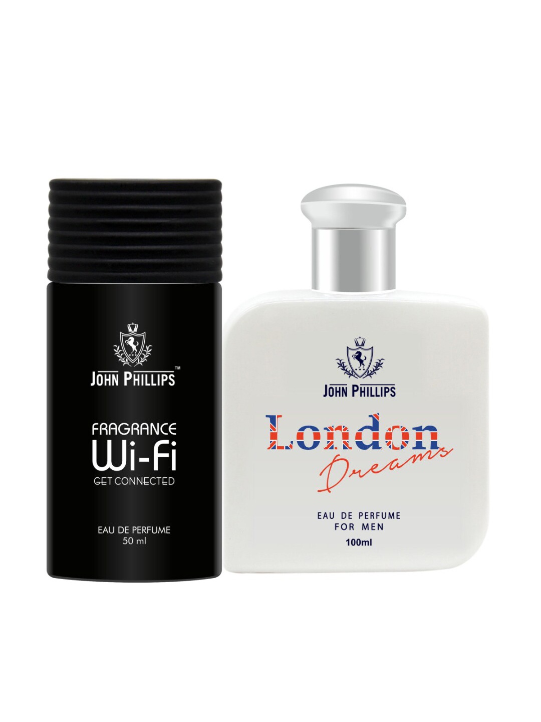JOHN PHILLIPS Set of 2 Long Lasting Eau De Parfum - Wifi 50 ml & London Dreams 100 ml, Black
JOHN PHILLIPS Set of 2 Long Lasting Eau De Parfum - Wifi 50 ml & London Dreams 100 ml, Black