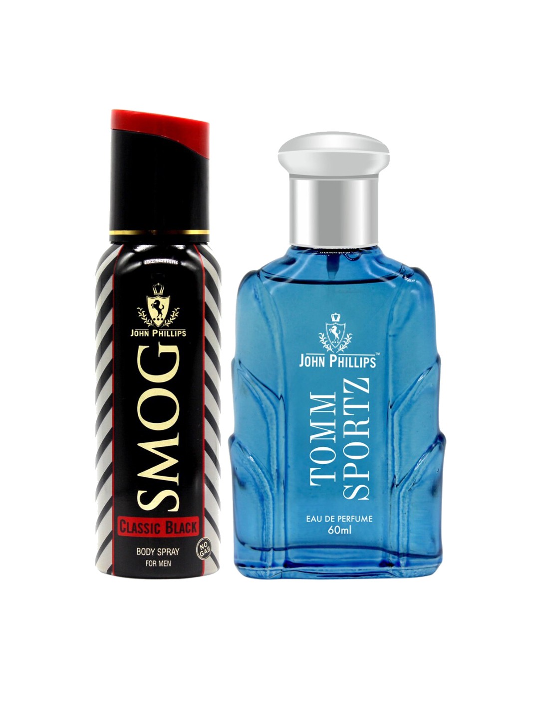 JOHN PHILLIPS Set Of 2 Smog Classic Black Deodorant 120 ml & Tomm Sportz Perfume 60 ml, Blue
JOHN PHILLIPS Set Of 2 Smog Classic Black Deodorant 120 ml & Tomm Sportz Perfume 60 ml, Blue