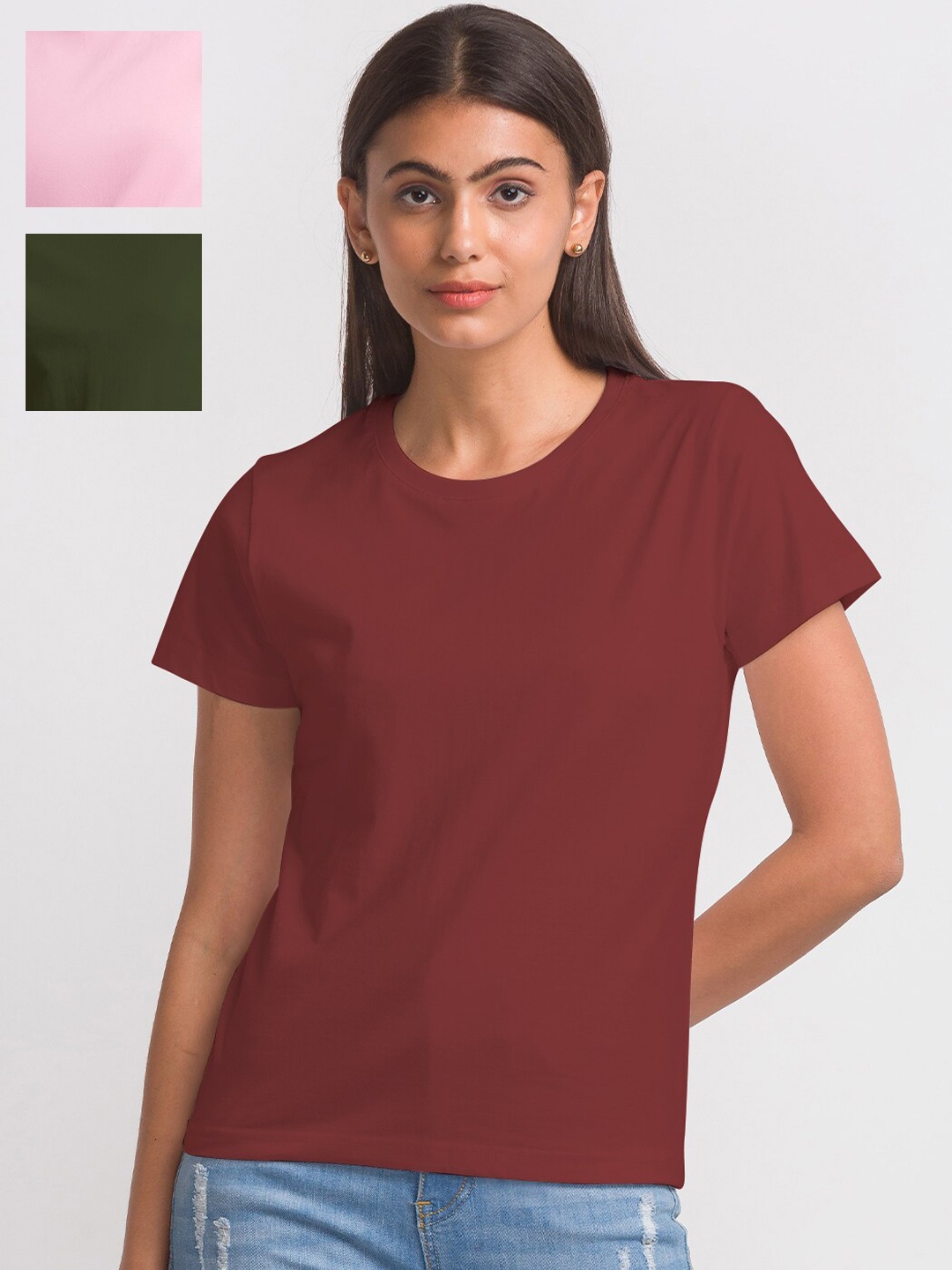 FashionRack Women Pack Of 3 Cotton T-shirt, Pink