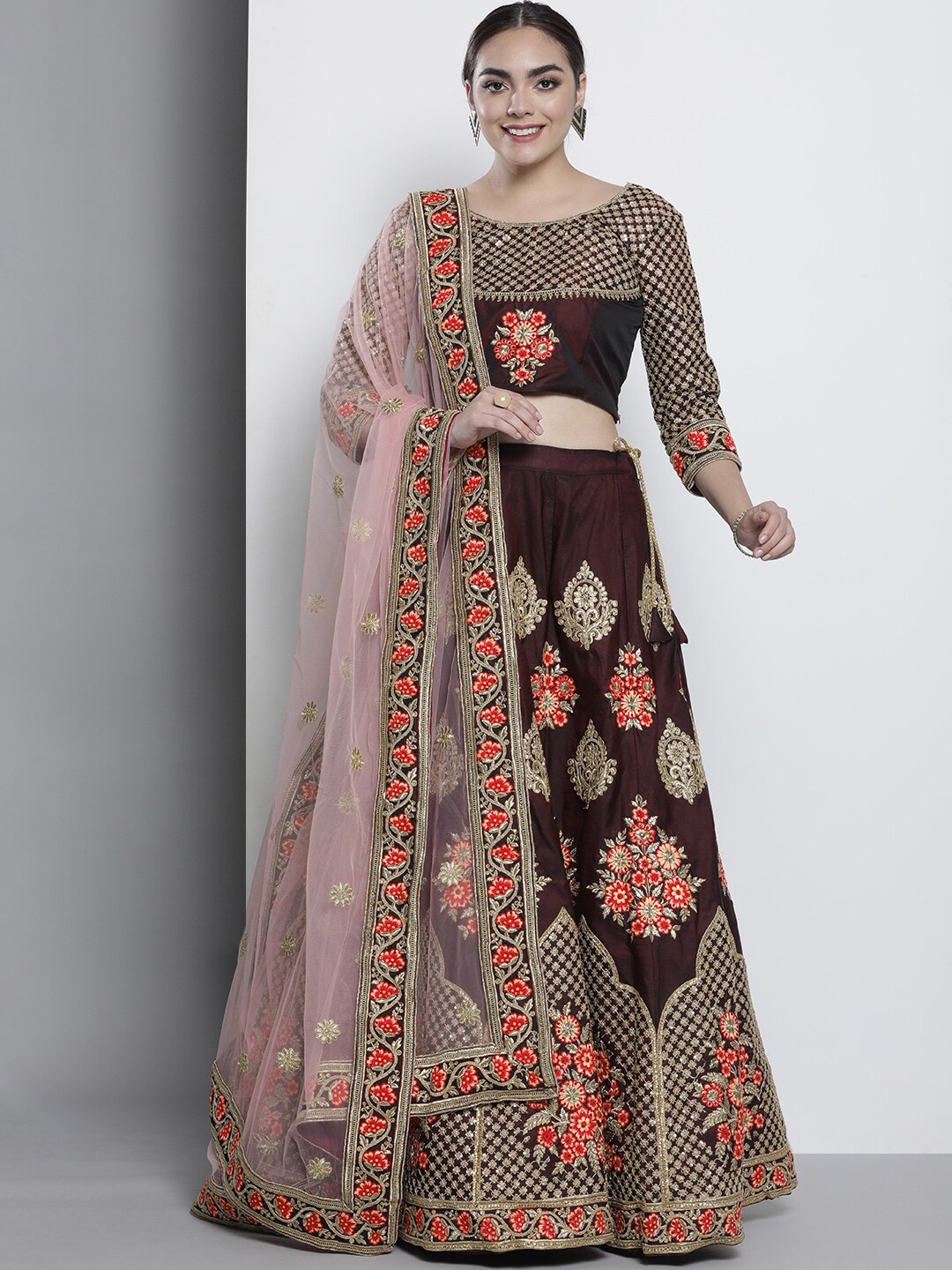 Fusionic Embroidered Thread Work Semi-Stitched Lehenga & Unstitched Blouse With Dupatta, Burgundy
Fusionic Embroidered Thread Work Semi-Stitched Lehenga & Unstitched Blouse With Dupatta, Burgundy