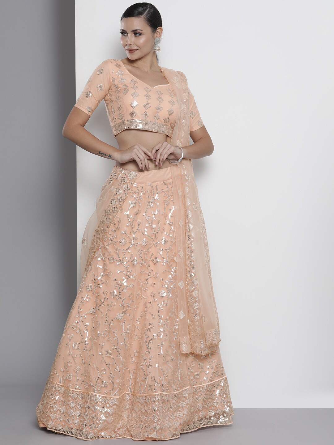 Fusionic Sequins Embellished Semi-Stitched Lehenga & Unstitched Blouse With Dupatta, Peach
Fusionic Sequins Embellished Semi-Stitched Lehenga & Unstitched Blouse With Dupatta, Peach