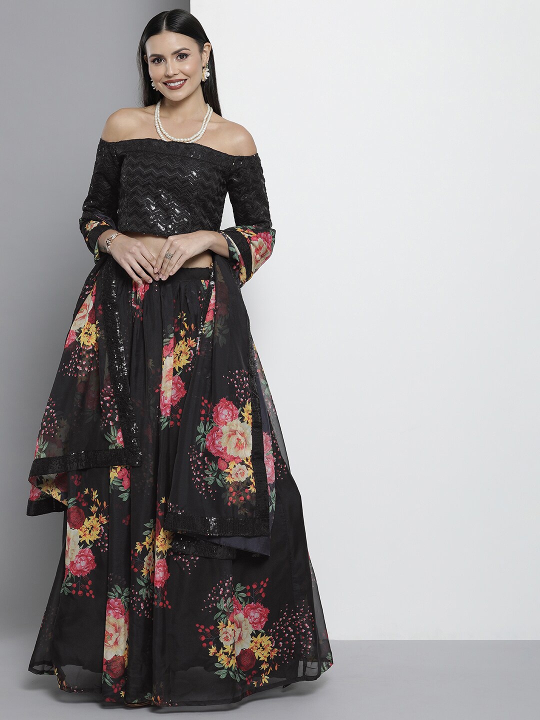 Fusionic Embroidered Sequinned Semi-Stitched Lehenga & Unstitched Blouse With Dupatta, Black
Fusionic Embroidered Sequinned Semi-Stitched Lehenga & Unstitched Blouse With Dupatta, Black