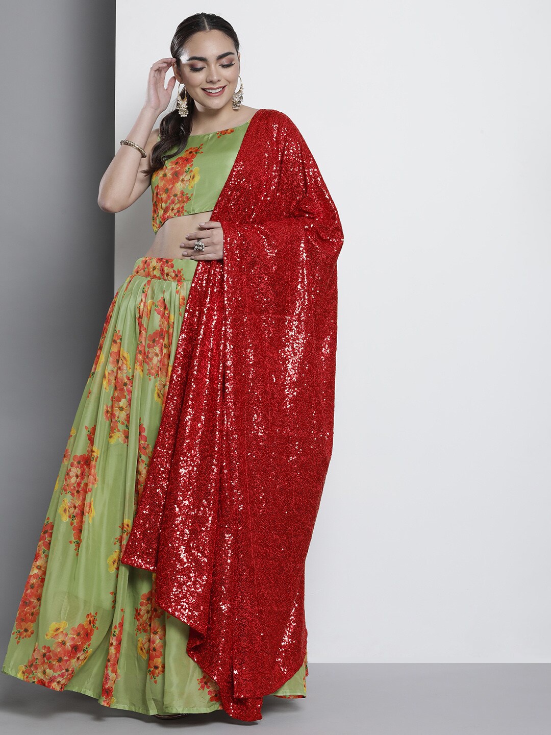 Fusionic Floral Printed Semi-Stitched Lehenga & Unstitched Blouse With Dupatta, Green
Fusionic Floral Printed Semi-Stitched Lehenga & Unstitched Blouse With Dupatta, Green