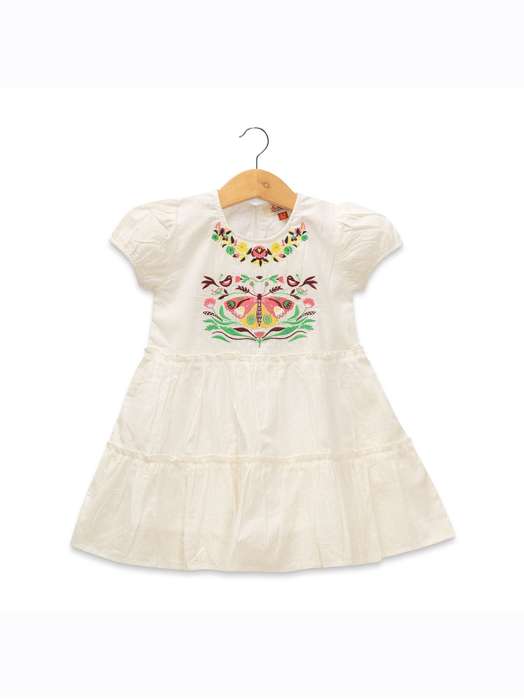 JusCubs Girls Floral Embroidered Puff Sleeves Tiered Cotton Fit & Flare Dress, Off white
JusCubs Girls Floral Embroidered Puff Sleeves Tiered Cotton Fit & Flare Dress, Off white