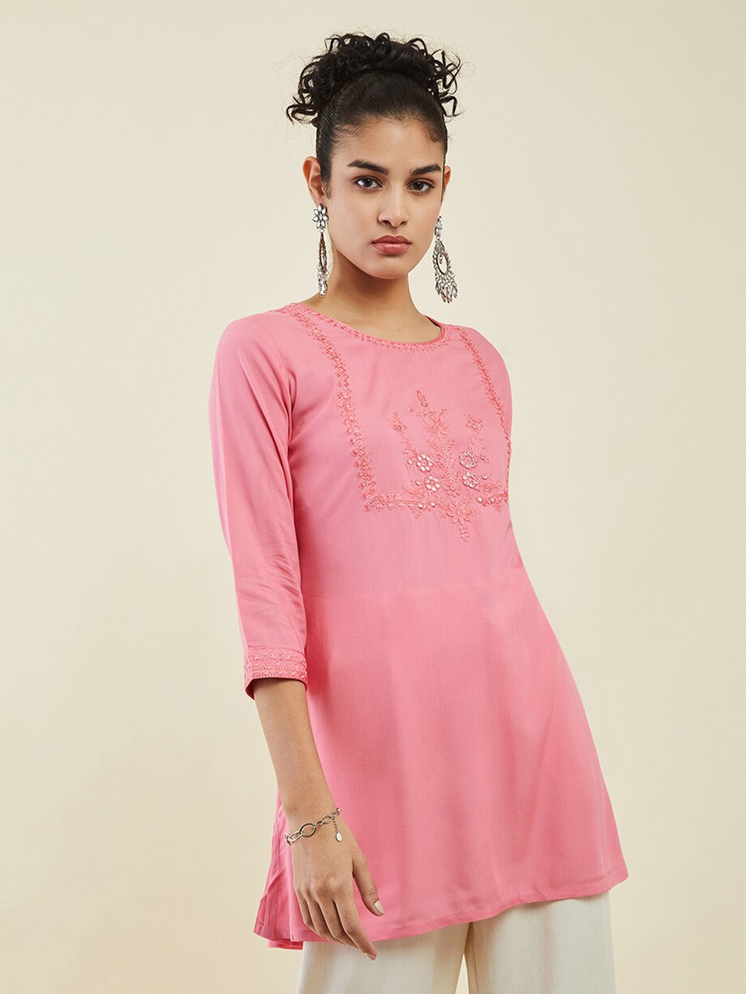 Soch Women Embroidered Tunic, Coral