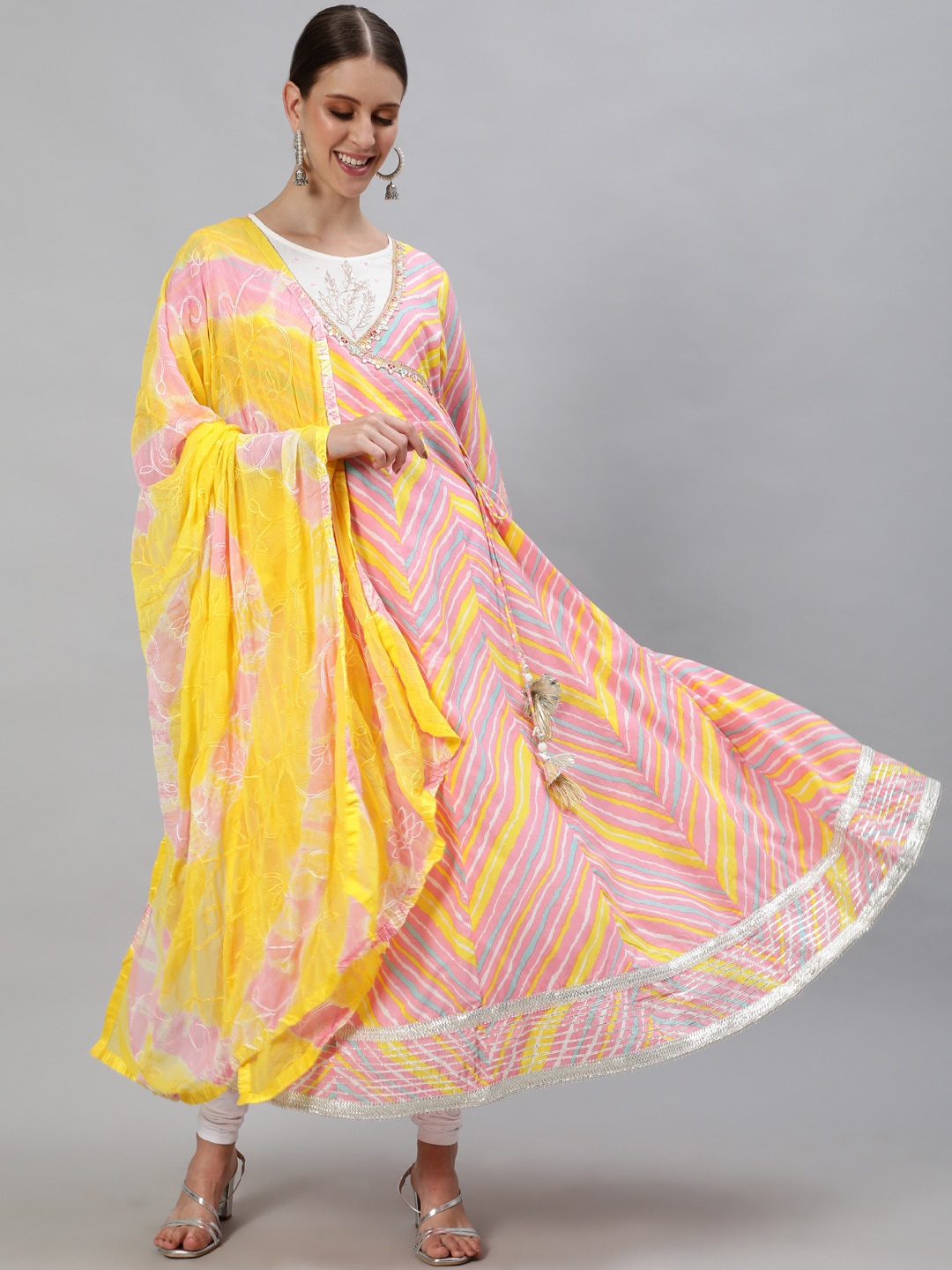 Ishin Women Geometric Printed Gotta Patti Pastels Anarkali Cotton Kurta With Dupatta, Pink
Ishin Women Geometric Printed Gotta Patti Pastels Anarkali Cotton Kurta With Dupatta, Pink