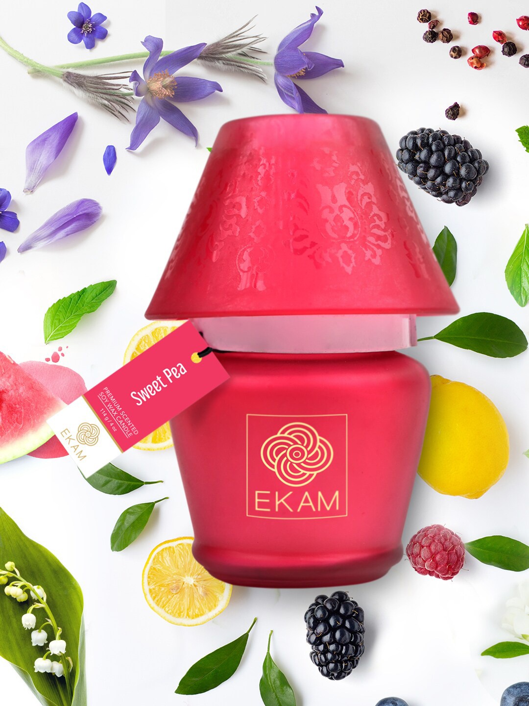 Ekam Lampshade Red Sweet Pea Scented Candle