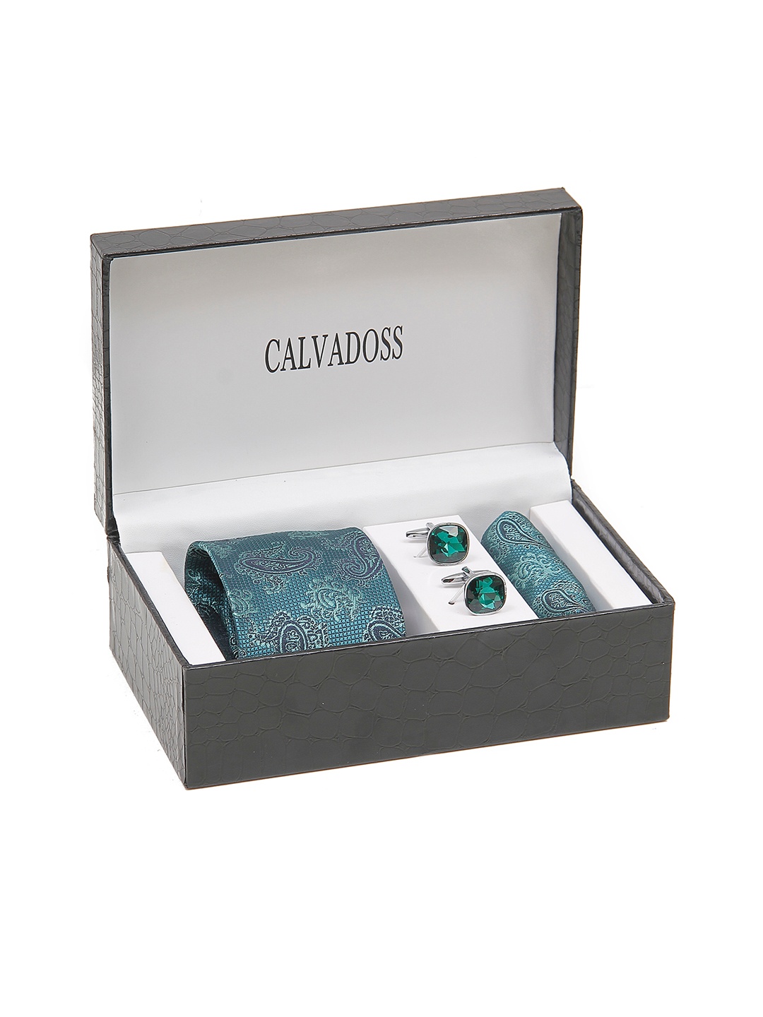 Calvadoss Men Woven Design Broad Tie, Cufflink and Pocket Square Accessory Gift Set, Green
Calvadoss Men Woven Design Broad Tie, Cufflink and Pocket Square Accessory Gift Set, Green