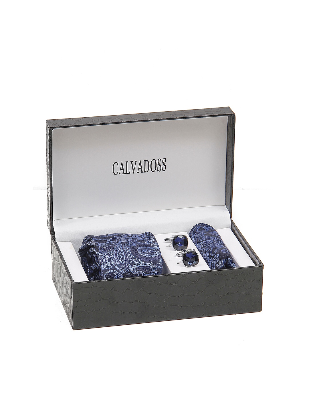 Calvadoss Men Printed Broad Tie, Cufflink and Pocket Square Accessory Gift Set, Navy blue
Calvadoss Men Printed Broad Tie, Cufflink and Pocket Square Accessory Gift Set, Navy blue