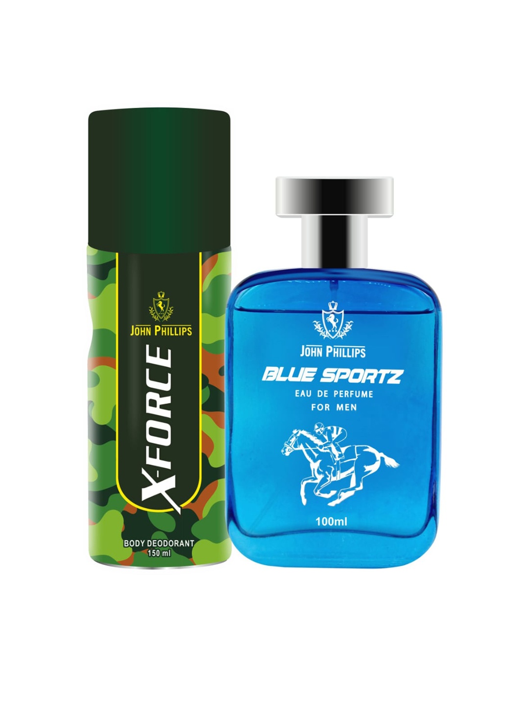 JOHN PHILLIPS Men Set of X-Force Deodorant 150 ml + Blue Sportz Eau De Parfum 100 ml, Green
JOHN PHILLIPS Men Set of X-Force Deodorant 150 ml + Blue Sportz Eau De Parfum 100 ml, Green