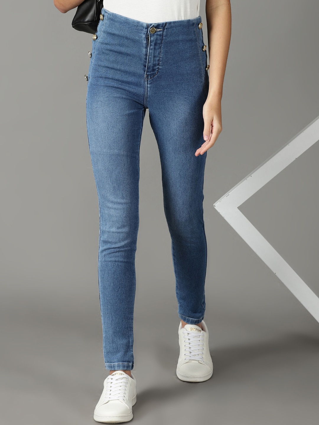 SHOWOFF Women Skinny Fit High-Rise Light Fade Embellished Cotton Stretchable Jeans, Blue
SHOWOFF Women Skinny Fit High-Rise Light Fade Embellished Cotton Stretchable Jeans, Blue