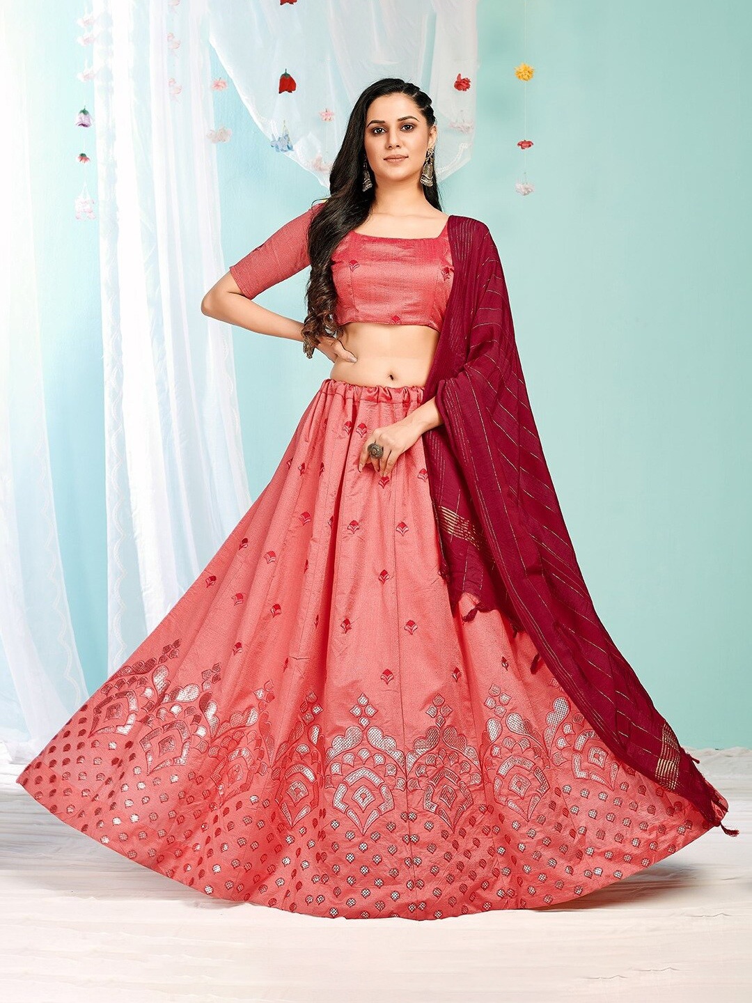 Ethnic Yard Embroidered Semi-Stitched Lehenga & Unstitched Blouse With Dupatta, Peach
Ethnic Yard Embroidered Semi-Stitched Lehenga & Unstitched Blouse With Dupatta, Peach