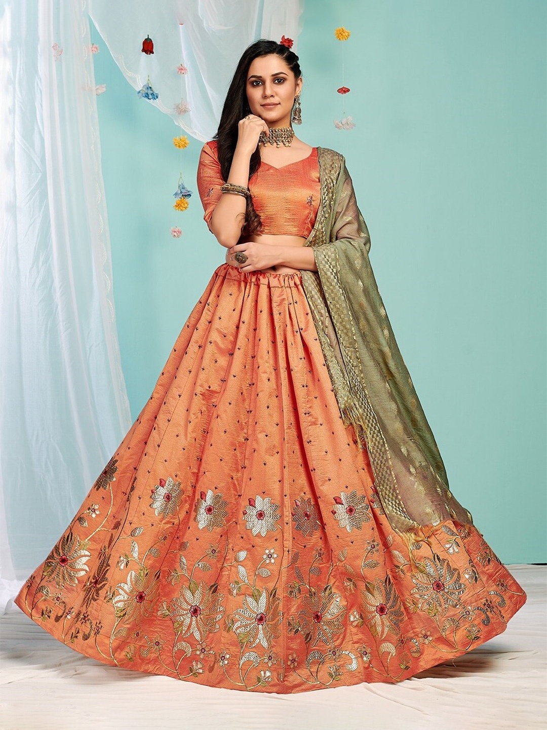Ethnic Yard Embroidered Semi-Stitched Lehenga & Unstitched Blouse With Dupatta, Orange
Ethnic Yard Embroidered Semi-Stitched Lehenga & Unstitched Blouse With Dupatta, Orange