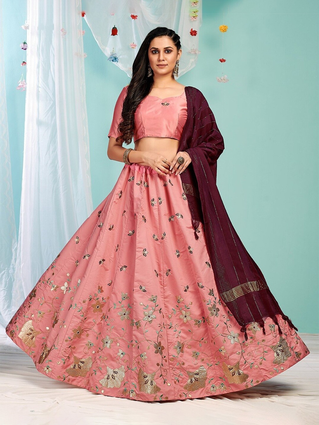 Ethnic Yard Embroidered Semi-Stitched Lehenga & Unstitched Blouse With Dupatta, Peach
Ethnic Yard Embroidered Semi-Stitched Lehenga & Unstitched Blouse With Dupatta, Peach