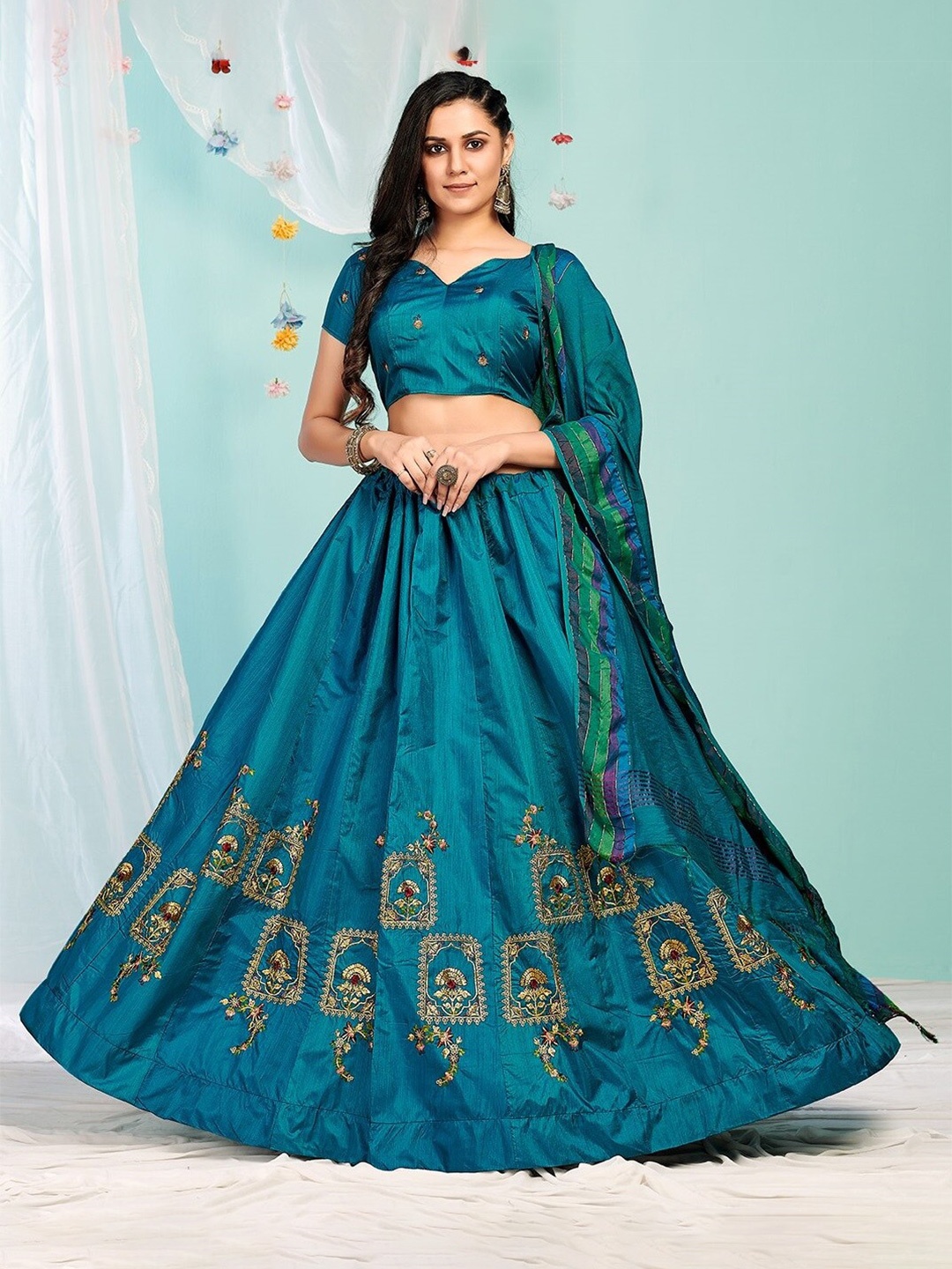Ethnic Yard Embroidered Semi-Stitched Lehenga & Unstitched Blouse With Dupatta, Green
Ethnic Yard Embroidered Semi-Stitched Lehenga & Unstitched Blouse With Dupatta, Green