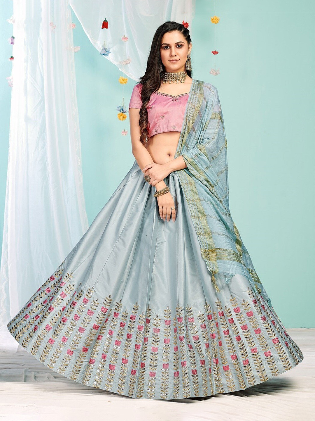 Ethnic Yard Blue & Pink Embroidered Semi-Stitched Lehenga & Unstitched Blouse With Dupatta
Ethnic Yard Blue & Pink Embroidered Semi-Stitched Lehenga & Unstitched Blouse With Dupatta