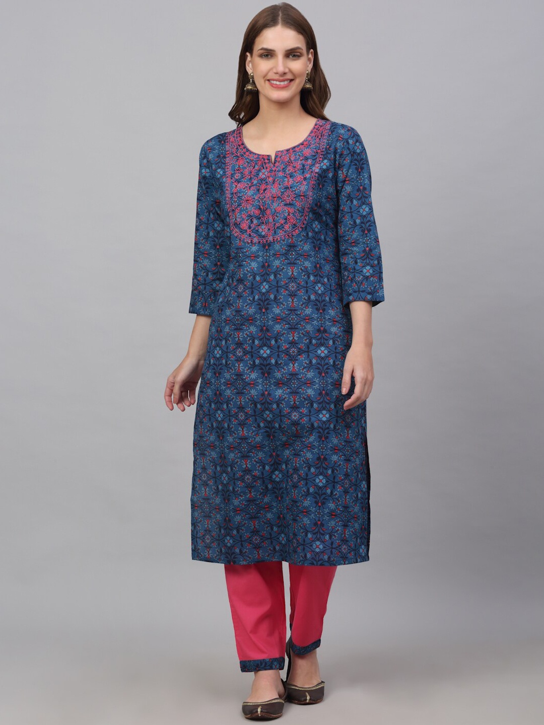 Kamayra Women Notched Neck Ethnic Motifs Embroidered Pure Cotton Kurta with Trousers, Blue
Kamayra Women Notched Neck Ethnic Motifs Embroidered Pure Cotton Kurta with Trousers, Blue