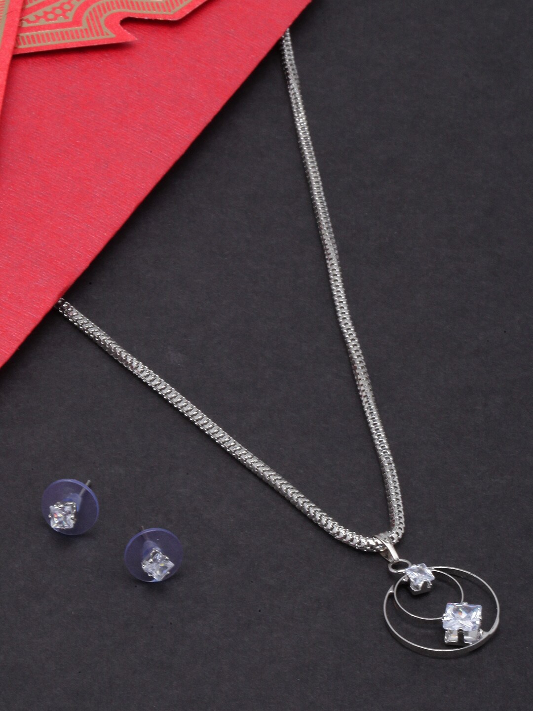 Anouk Silver-Plated CZ-Studded Jewellery Set