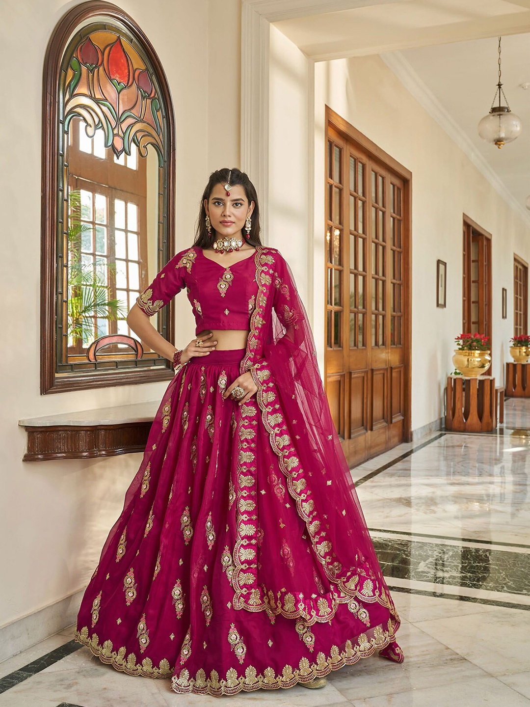 ODETTE Embroidered Sequinned Semi-Stitched Lehenga & Unstitched Blouse With Dupatta, Pink
ODETTE Embroidered Sequinned Semi-Stitched Lehenga & Unstitched Blouse With Dupatta, Pink
