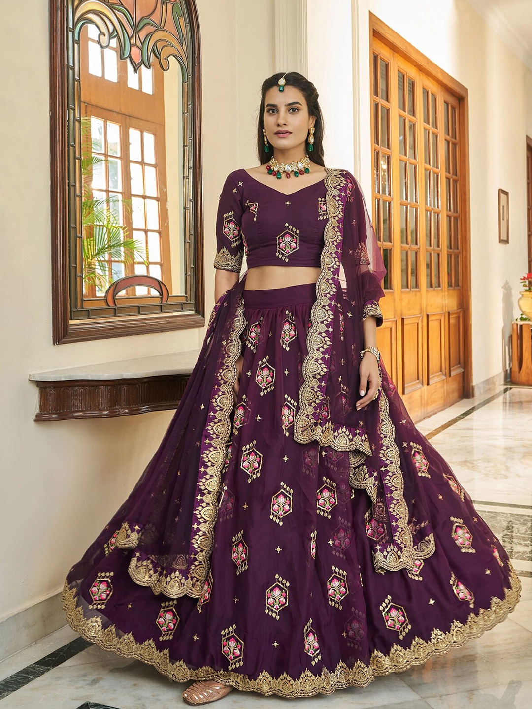 ODETTE Embroidered Thread Work Semi-Stitched Lehenga & Unstitched Blouse With Dupatta, Purple
ODETTE Embroidered Thread Work Semi-Stitched Lehenga & Unstitched Blouse With Dupatta, Purple