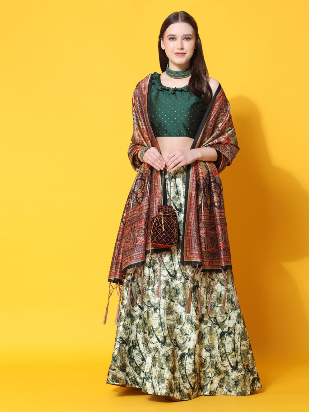 Kaizen TEXO FAB Printed Semi-Stitched Lehenga & Unstitched Blouse With Dupatta, Green
Kaizen TEXO FAB Printed Semi-Stitched Lehenga & Unstitched Blouse With Dupatta, Green