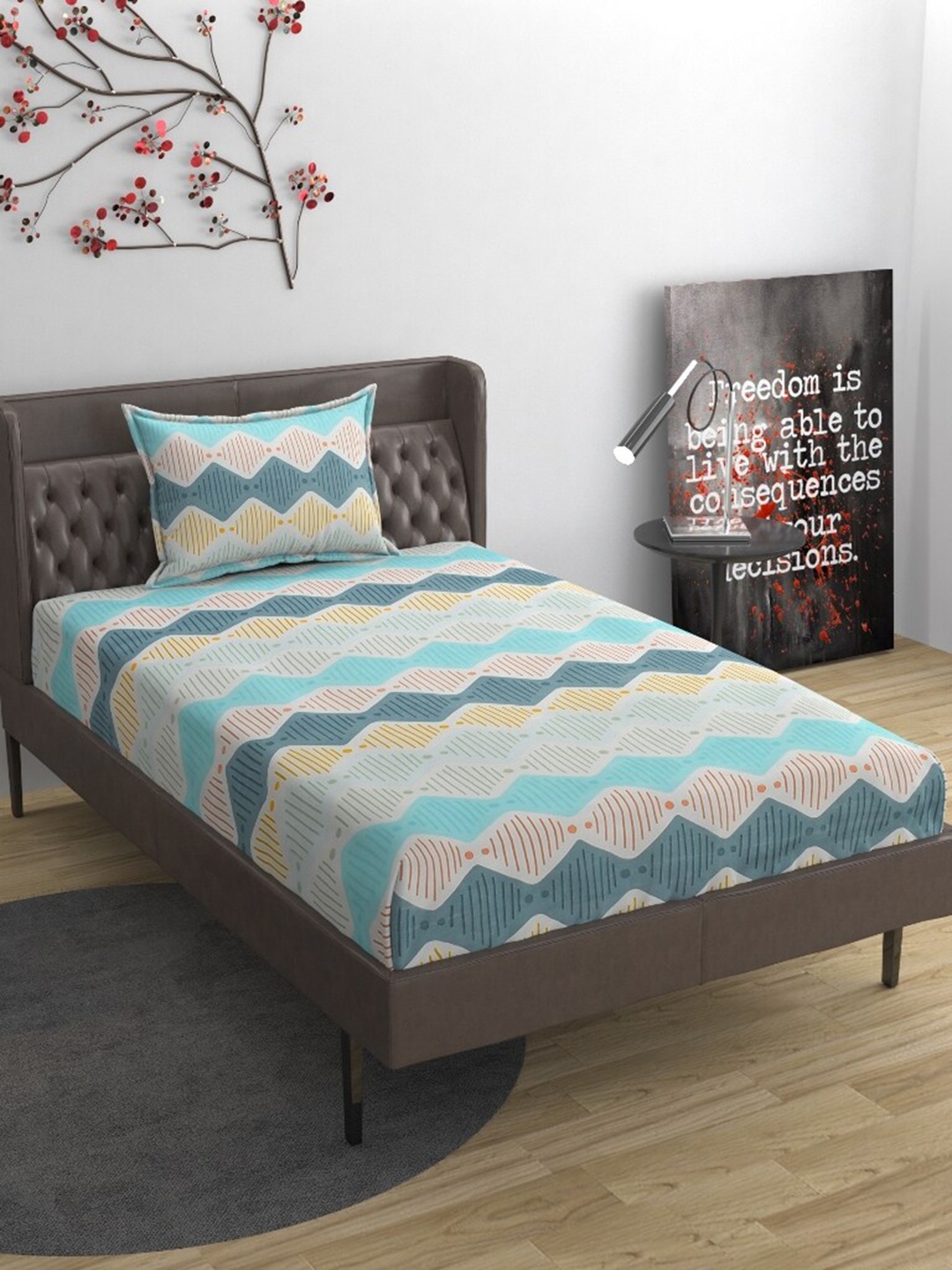 Molly & Michel Grey & Turquoise Blue Printed 210 TC Single Bedsheet with 1 Pillow Cover
Molly & Michel Grey & Turquoise Blue Printed 210 TC Single Bedsheet with 1 Pillow Cover