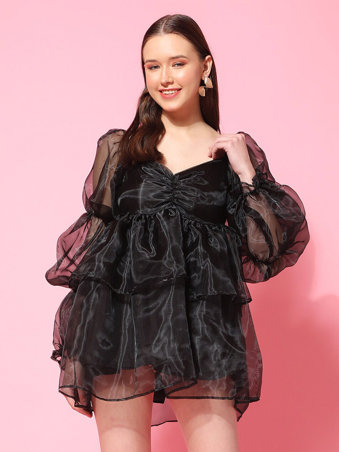 Phenav Sweetheart Neck Layered Puff Sleeves Silk Mini Dress, Black
Phenav Sweetheart Neck Layered Puff Sleeves Silk Mini Dress, Black