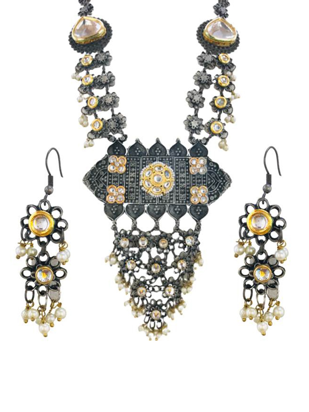 The Opal Factory Women Silver-Plated Kundan Studded & Beaded Necklace and Earrings, White
The Opal Factory Women Silver-Plated Kundan Studded & Beaded Necklace and Earrings, White