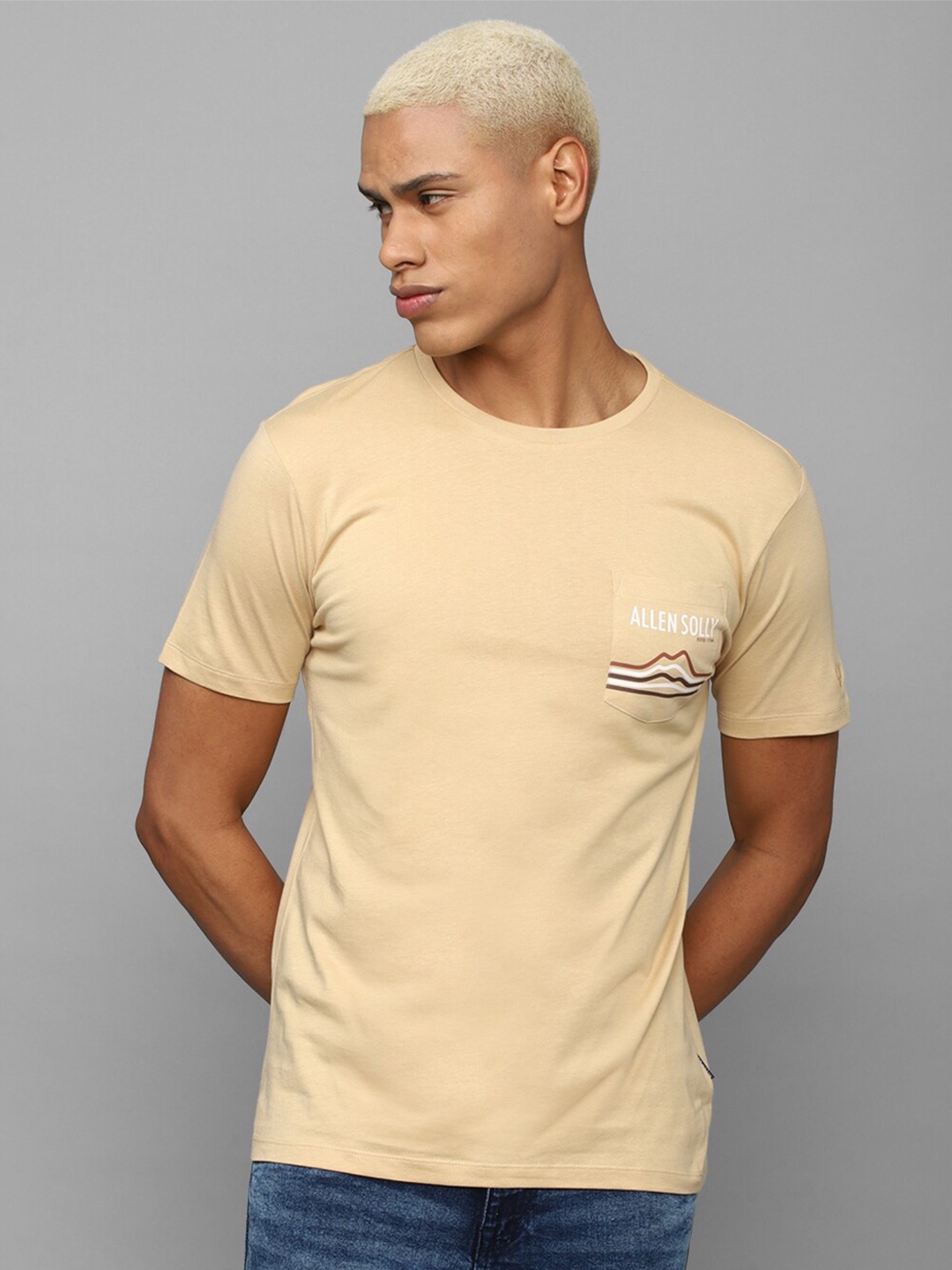 Allen Solly Men Cotton T-shirt, Beige