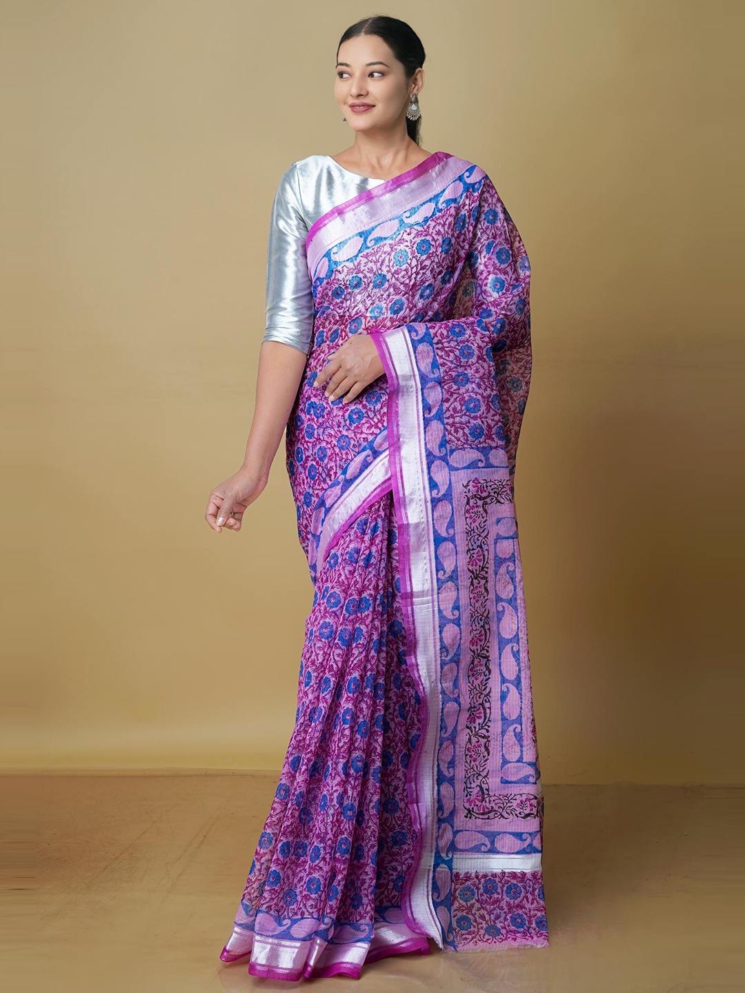 Unnati Silks Paisley Zari Pure Cotton Kota Saree, Pink