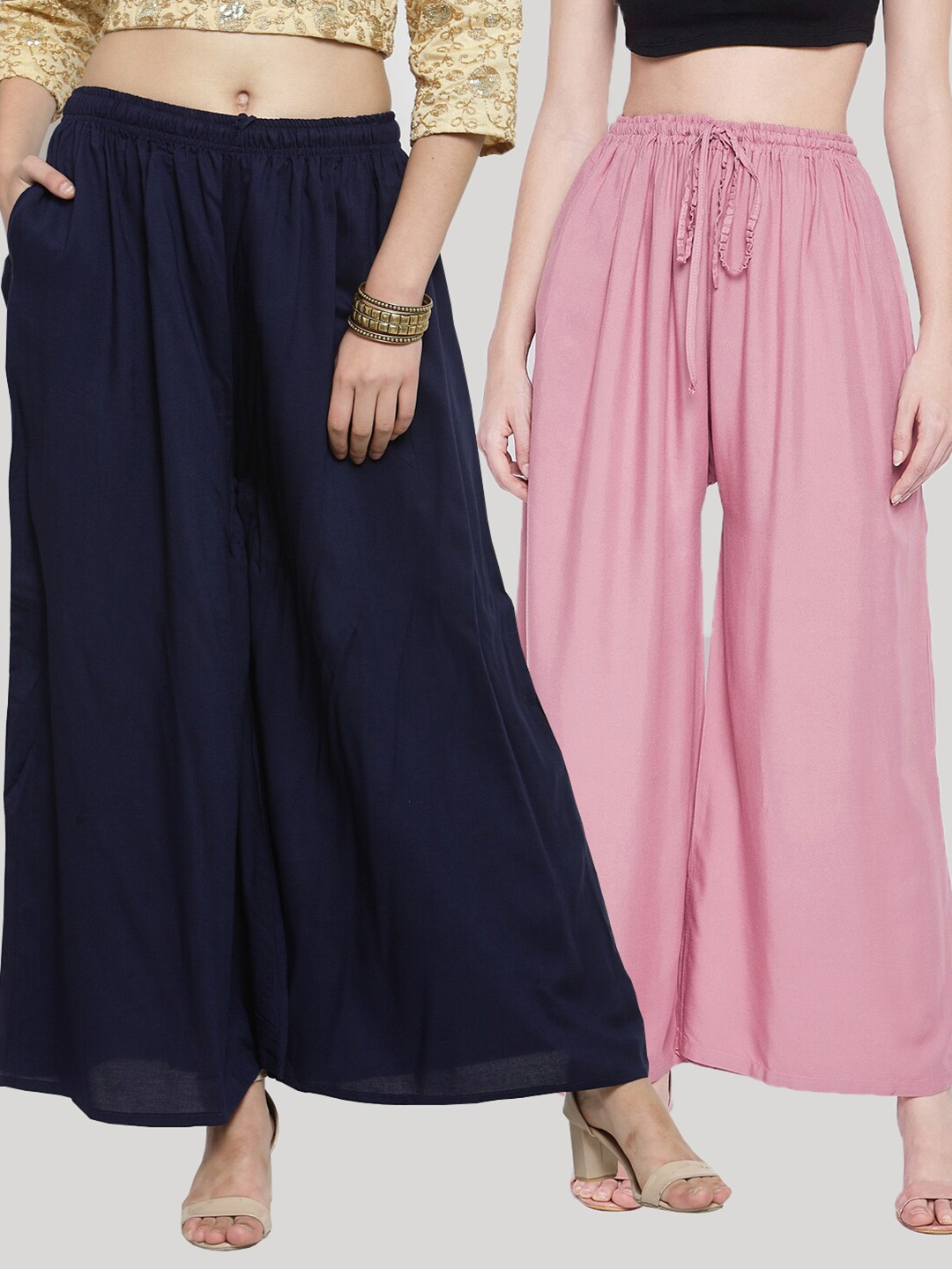 Clora Creation Women Pack of 2 Flared Palazzos, Pink