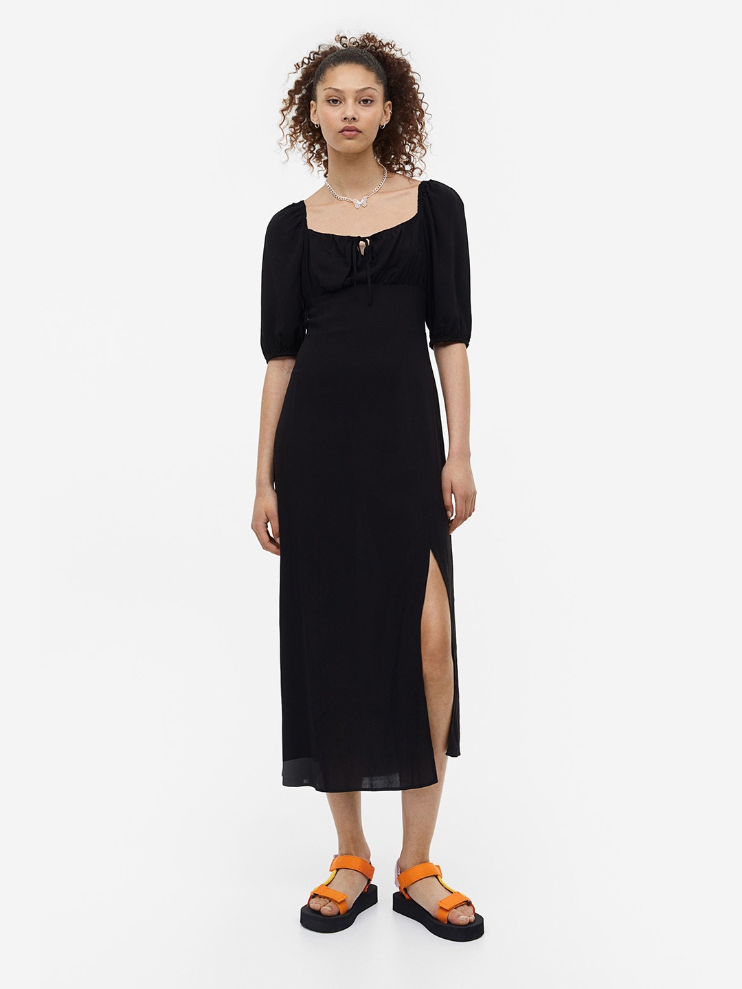 H&M Drawstring-Detail Dress, Black