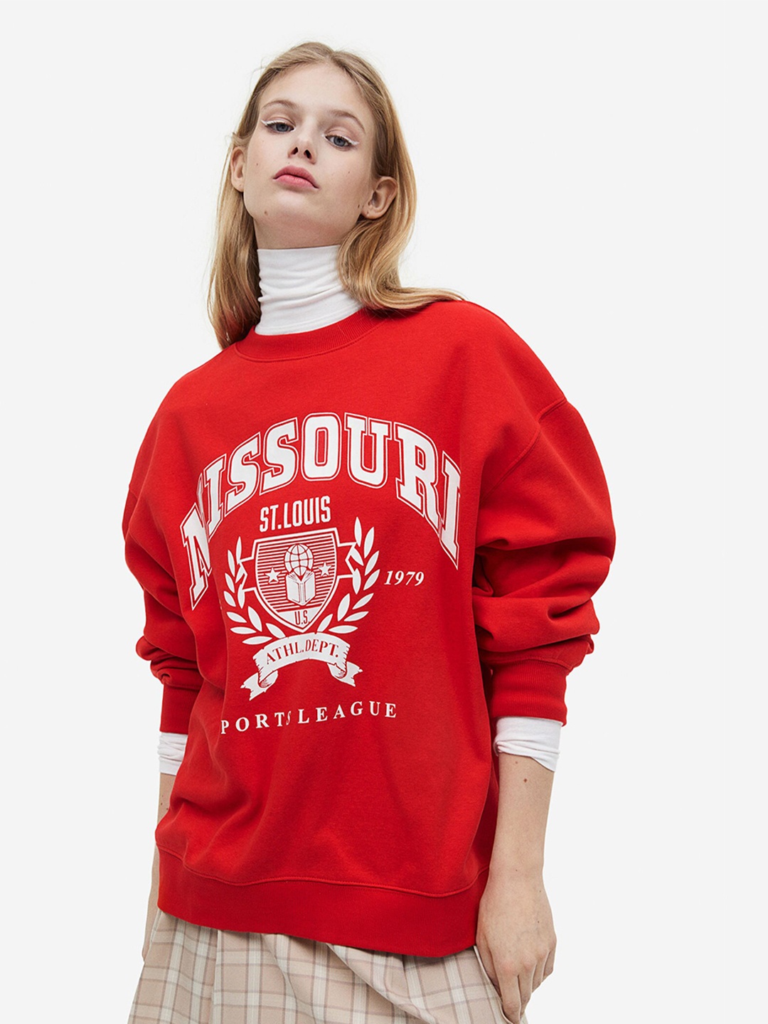 H&M Women Printed Sweatshirt, Red