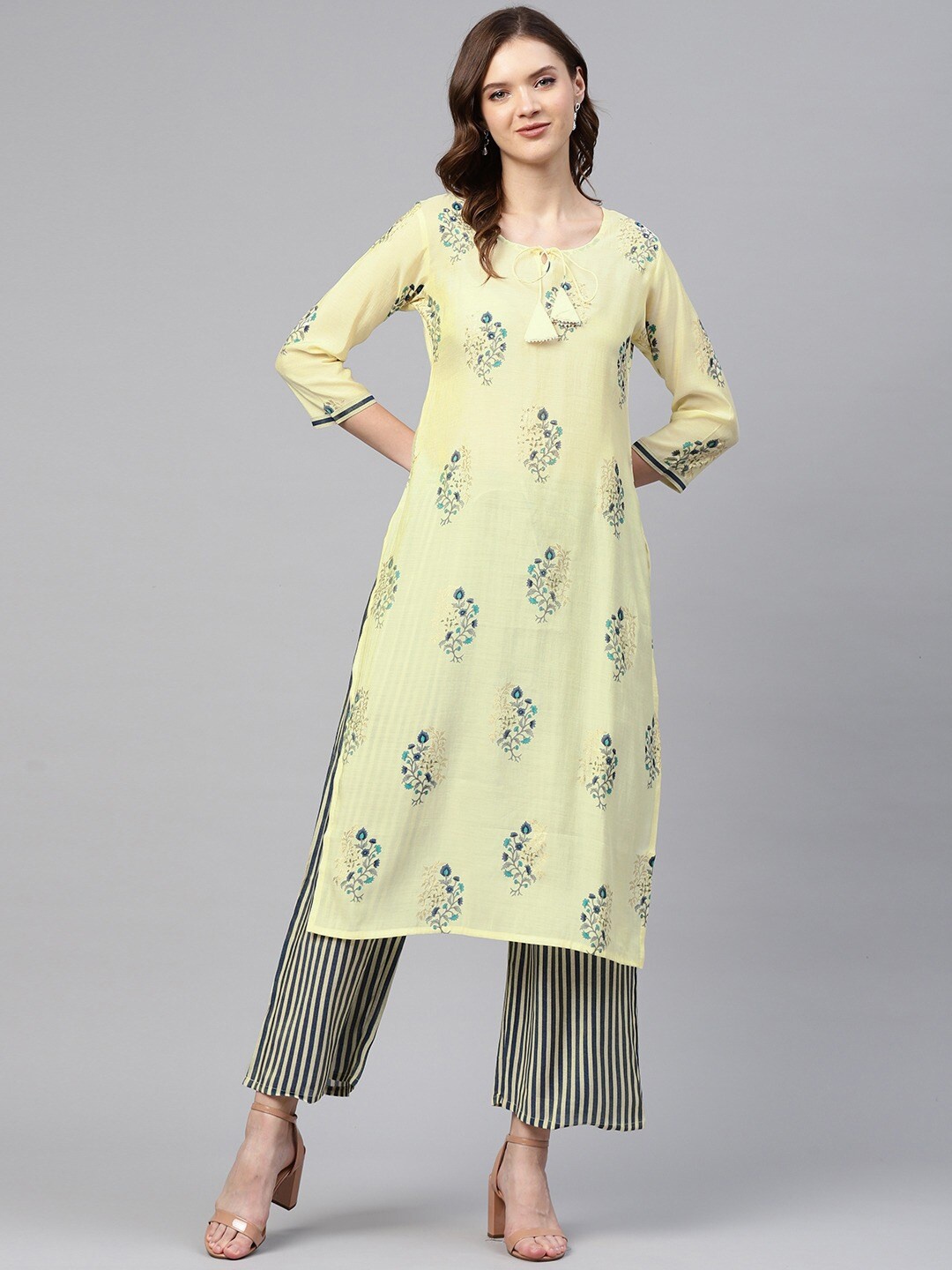 Readiprint Fashions Women Tie-Up Neck Floral Printed Sequinned Kurta With Palazzos, Yellow
Readiprint Fashions Women Tie-Up Neck Floral Printed Sequinned Kurta With Palazzos, Yellow