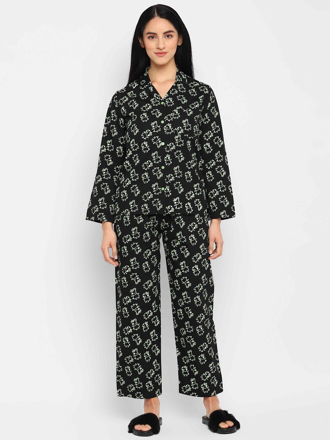 shopbloom Women 2 Pieces Glow In The Dark Graphic Printed Pure Cotton Night Suit, Black
shopbloom Women 2 Pieces Glow In The Dark Graphic Printed Pure Cotton Night Suit, Black